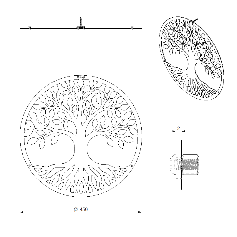 Tree of Life stalen wanddecoratie Ø45 cm