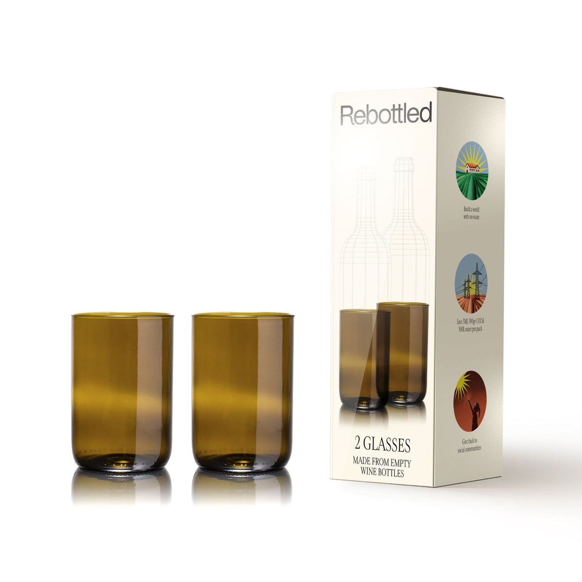 Gerecycled glazen tumbler 330 ml set van 2