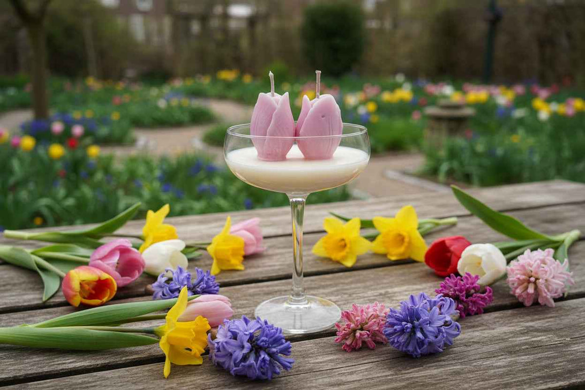 Two Tulips geurkaars van 100% natuurlijke was van premium kwaliteit met romantisch ontwerp
