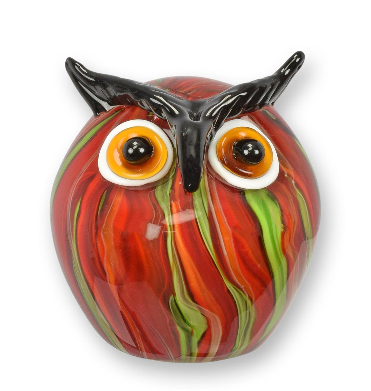 Uil rood en groen glazen beeld murano-stijl 14 cm