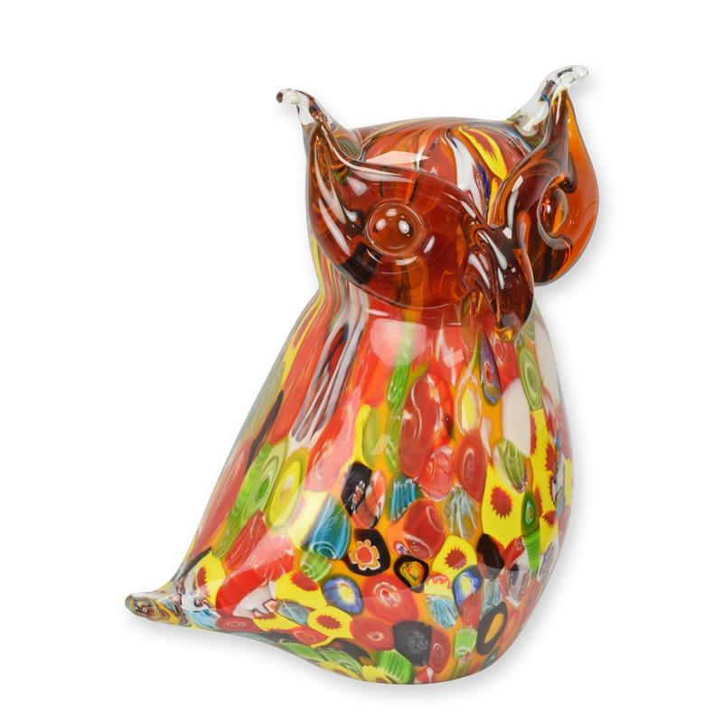 Uil millefiori glazen beeld murano-stijl 28 cm
