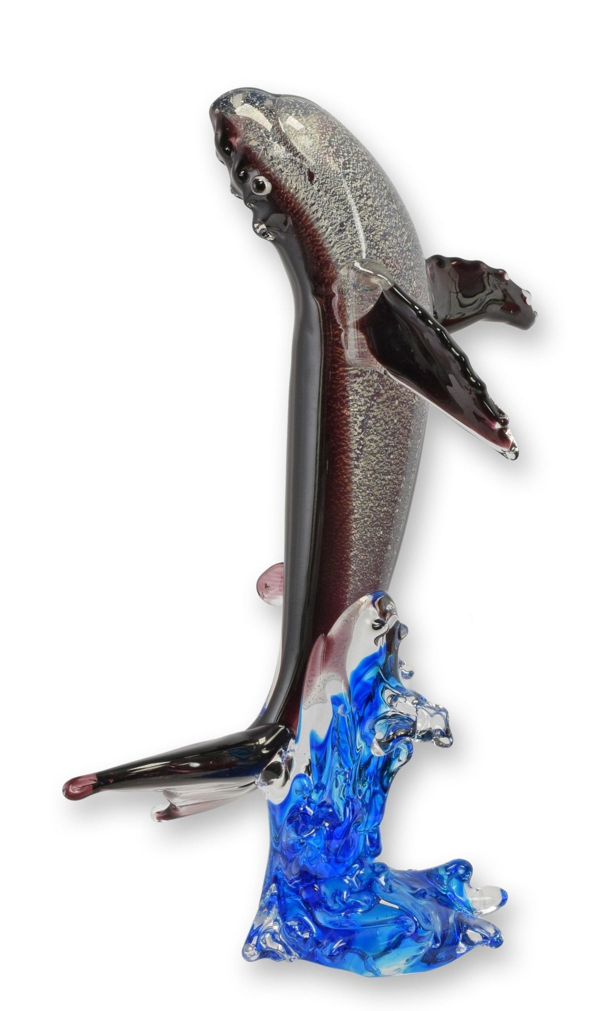 Walvis op golf glazen beeld murano-stijl 38 cm