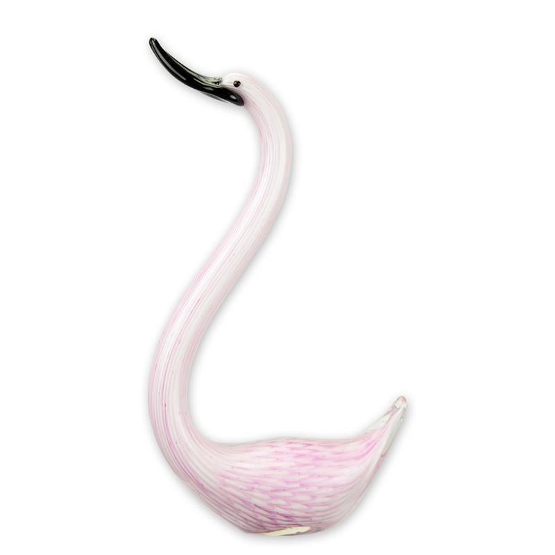 Slanke zwaan glazen beeld murano-stijl wit en roze 37 cm