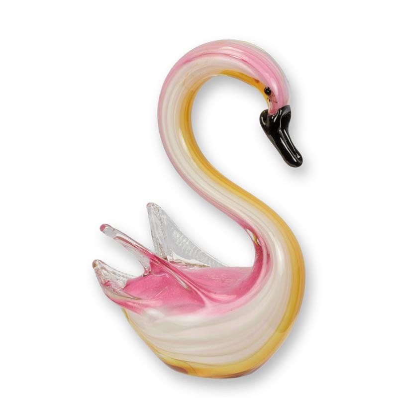 Zwaan glazen beeld murano-stijl roze en amber 19 cm